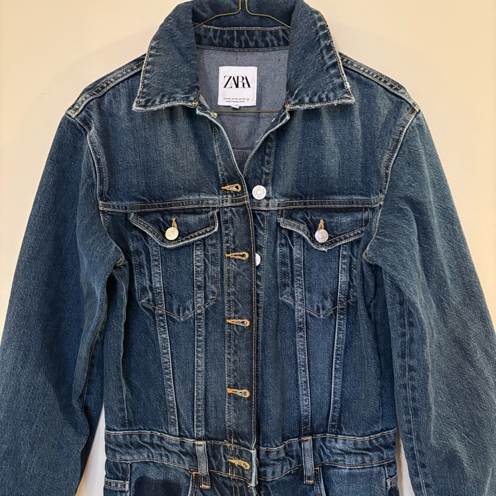 Zara Dark Blue Denim long Romper Women’s Sz XS, may fit S, like new - Picture 5 of 12